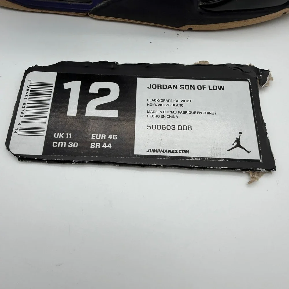 Jordan Sneakers Mens US 12 Black Son Of Low Grape Ice White 580603-008 Elephant
